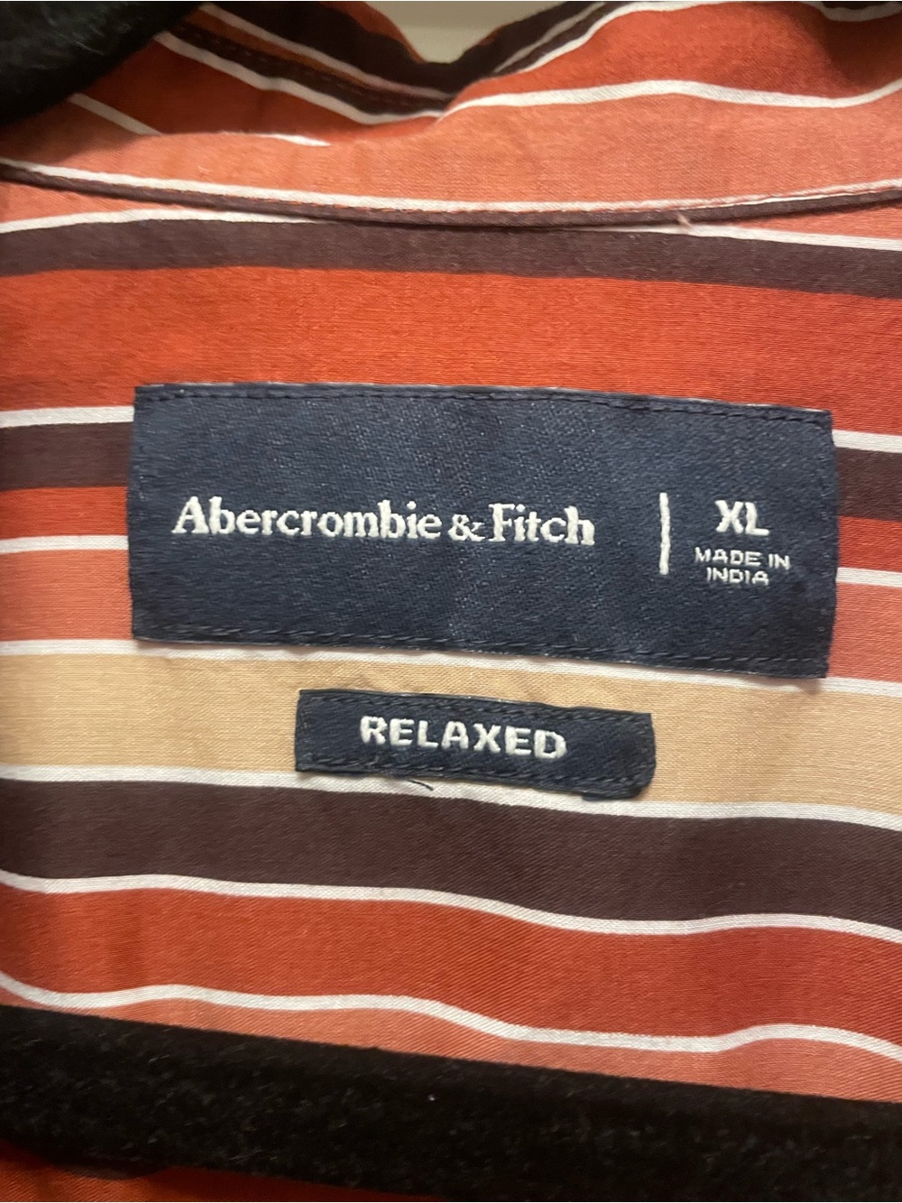 Abercrombie & Fitch Rust and Cream Striped Short-Sleeve Shirt preppy fall baggy - Picture 2 of 7